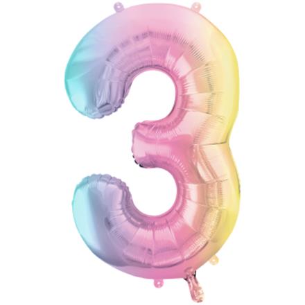 Zahlenballon 3 regenbogen (86 cm)