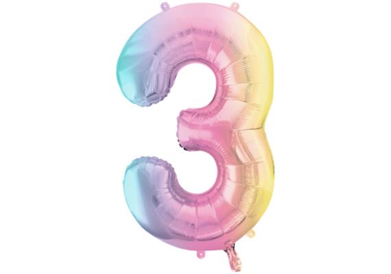 Zahlenballon 3 regenbogen (86 cm)