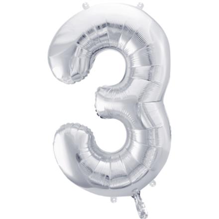 Zahlenballon 3 silber (86 cm)