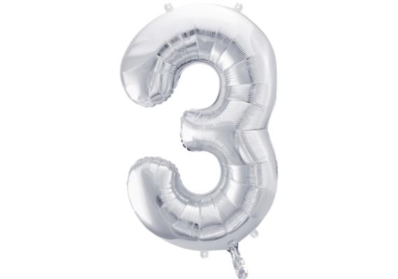 Zahlenballon 3 silber (86 cm)