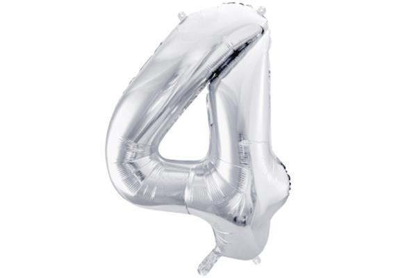 Zahlenballon 4 silber (86 cm)