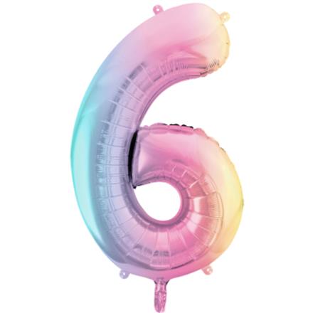 Zahlenballon 6 regenbogen (86 cm)