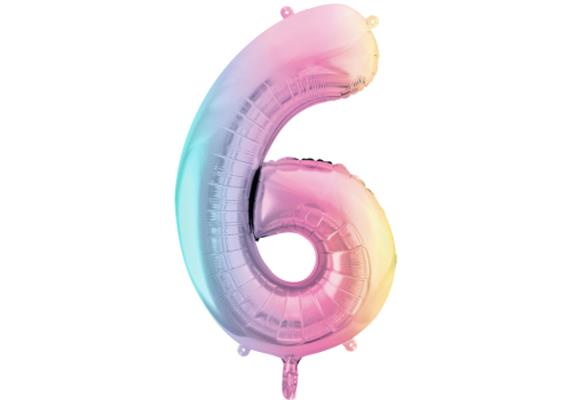 Zahlenballon 6 regenbogen (86 cm)