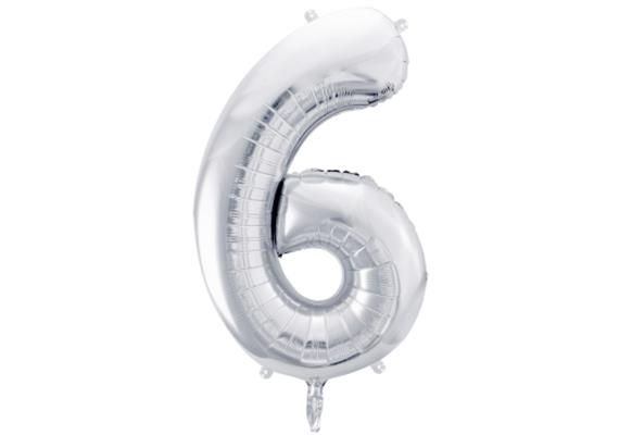 Zahlenballon 6 silber (86 cm)