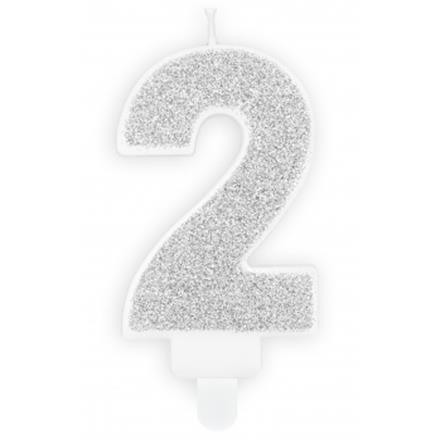 Zahlenkerzen Glitzer Silber 2