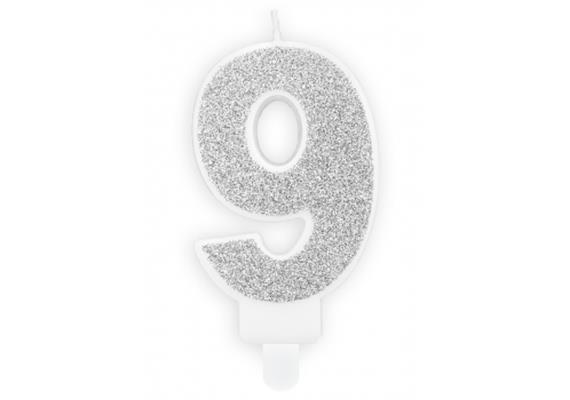 Zahlenkerzen Glitzer Silber 9 | Bild 1