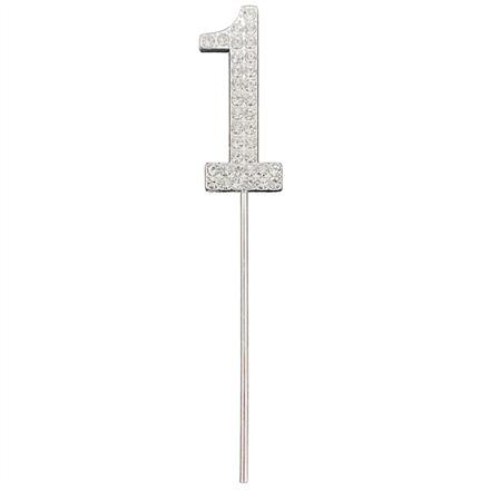Zahlenstecker 1 Diamant Silber