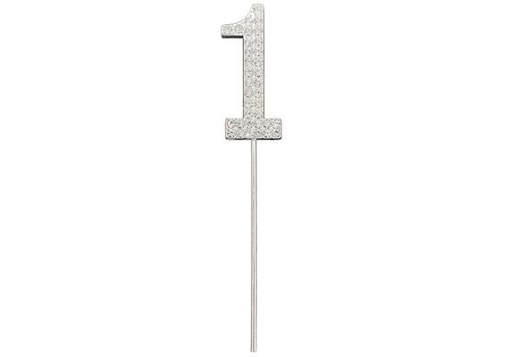 Zahlenstecker 1 Diamant Silber