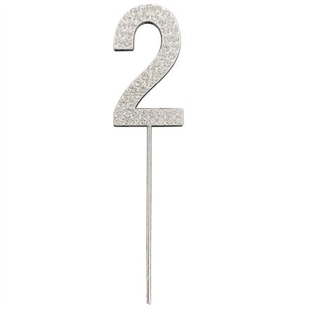 Zahlenstecker 2 Diamant Silber