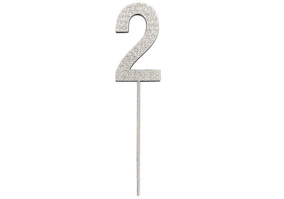 Zahlenstecker 2 Diamant Silber