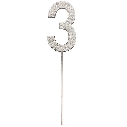 Zahlenstecker 3 Diamant Silber