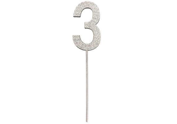 Zahlenstecker 3 Diamant Silber