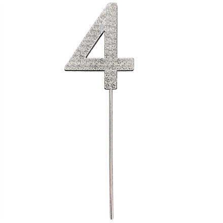 Zahlenstecker 4 Diamant Silber