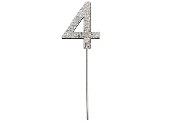 Zahlenstecker 4 Diamant Silber