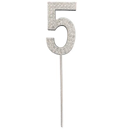 Zahlenstecker 5 Diamant Silber