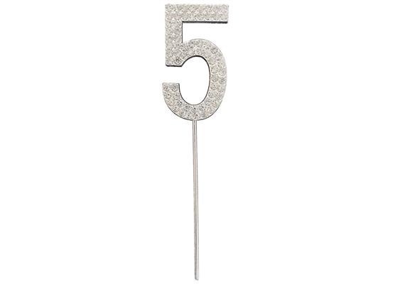 Zahlenstecker 5 Diamant Silber
