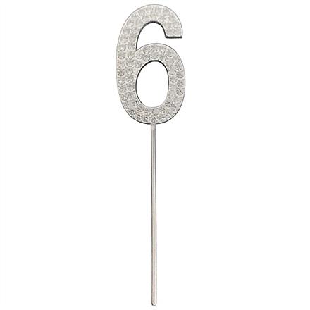 Zahlenstecker 6 Diamant Silber