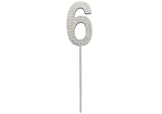 Zahlenstecker 6 Diamant Silber