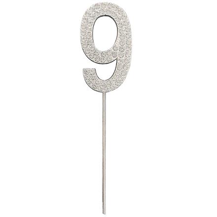 Zahlenstecker 9 Diamant Silber