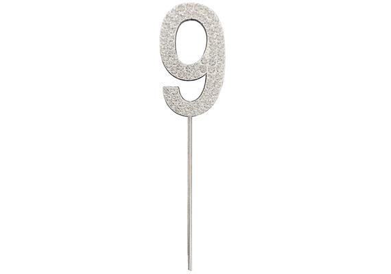 Zahlenstecker 9 Diamant Silber
