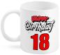 Preview: 18. Geburtstag. Als Kaffeetasse oder Teetasse geeignet. Beidseitig bedruckter Becher aus Keramik. Füllmenge: 300 ml Verpackt in einer schönen Kartonbox.​  Happy Birthday zum 18. Geburtstag. Eine Geburtstagstasse die sich für den Kaffee oder den Tee zu Hau