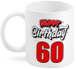 Preview: 60. Geburtstag. Als Kaffeetasse oder Teetasse geeignet. Beidseitig bedruckter Becher aus Keramik. Füllmenge: 300 ml Verpackt in einer schönen Kartonbox.​  Happy Birthday zum 60. Geburtstag. Eine Geburtstagstasse die sich für den Kaffee oder den Tee zu Hau