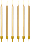 Preview: Elegante feine und schlanke Tortenkerzen in gold Die modernen Geburtstags Kerzen werden mit Halter geliefert. Die Kuchenkerzen sind 14 cm hoch und machen sich besonders gut zum Geburstag auf dem Kuchen oder der Torte. 12 Kerzchen in einer Packung.
