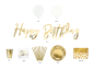 Preview: Jetzt deine Geburstag Dekoration in einer Box. Alles was du brauchst, um ein cooles Geburtstagsfest zu feiern. Das Thema lautet Gold! Alles für eine coole Geburtstagsparty. Ein Deko Set mit dem Motto GOLD HAPPY BIRTHDAY PARTY. In dieser Box ist alles enth
