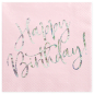 Preview: Die moderne und glitzernde Geburtstags Serviette mit dem Glitzer Schriftzug HAPPY BIRTHDAY in der Farbe rosa. Passend zu jeder Geburtstagsparty mit dem Thema rosa. Schöne Tischdekoration zum Glitter Geburtstag. 3-lagig, chlorfrei gebleicht, Farben auf Was