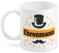 Preview: Ehrenmann. Als Kaffeetasse oder Teetasse geeignet. Beidseitig bedruckter Becher aus Keramik. Füllmenge: 300 ml Verpackt in einer schönen Kartonbox.  Ein Männergeschenk für Männer, die das Prädikat EHRENMANN auch verdienen. Ein Gentleman weiss sich zu bene