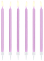 Preview: Elegante feine und schlanke Tortenkerzen in violett. Die modernen Geburtstags Kerzen werden mit Halter geliefert. Die Kuchenkerzen sind 14 cm hoch. 12 Kerzchen in einer Packung.