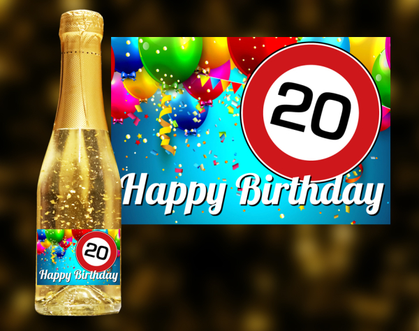 Happy Birthday, 20. Geburtstag. Ein einzigartiges weinhaltiges Getränk mit einer leichten Pfirsich-Note. Der Goldsekt wird in Österreich produziert, komponiert aus den beiden Weinen Grüner Veltliner und Welschriesling. Enthält echtes B