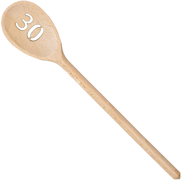 Der Holzlöffel mit der Zahl 30. Ein Holz Geschenk zum 30. Geburtstag. Die Kelle ist aus Holz und mit einem ausgestanzten Motiv. Ein tolles Geburtstagsgeschenk zum runden Geburtstag.  Länge Holzkelle: 30 cm