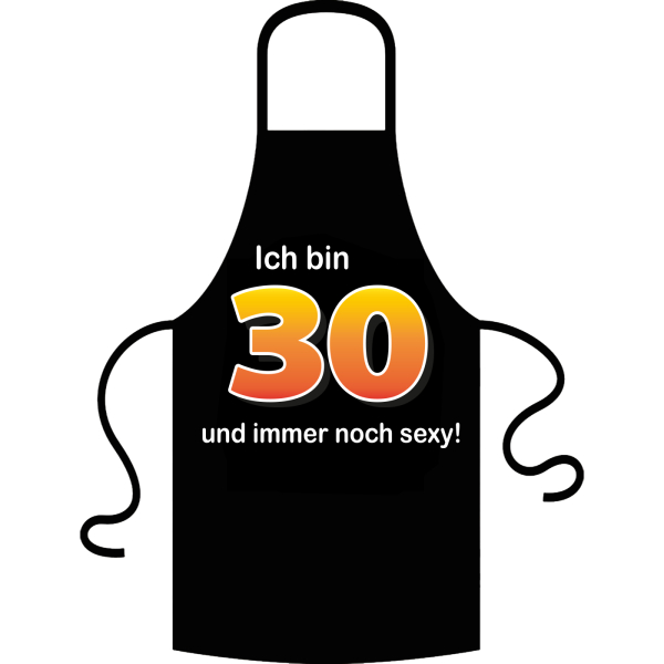 Die Kochschürze zum 30. Geburtstag. Die Küchenschürze mit dem Spruch: ICH BIN 30…  Der Spruch unter der Zahl 30 kann aus verschiedenen Sprüchen ausgewählt werden. So wird die Schürze individuell für Frauen und Männer angepasst. Ein schönes Geschenk zum ru