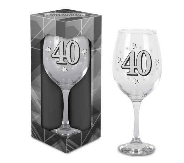 Happy Birthday zum 40. Geburtstag. Das grosse Weinglas oder Cocktailglas zum Geburtstag oder zum Jubiläum. Mit diesen Weingläsern feierst Du an der Geburtstagsparty stilgemäss und mit viel Glitzer und Glamour den runden Geburtstag. Das grosse Trinkglas is