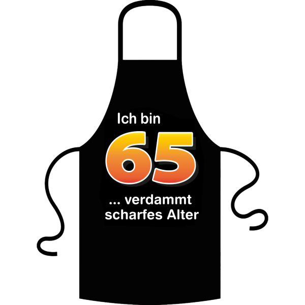 Die Kochschürze zum 65. Geburtstag. Die Küchenschürze mit dem Spruch: ICH BIN 65 Jahre…  Der Spruch unter der Zahl 65 kann aus verschiedenen Sprüchen ausgewählt werden. So wird die Schürze individuell für Frauen und Männer angepasst. Ein schönes Geschenk 