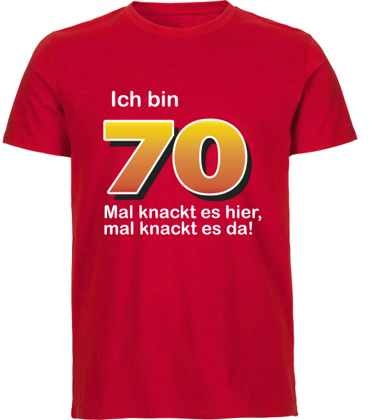 Das T-Shirt zum 70. Geburtstag. Mit dem Spruch ICH BIN 70 Jahre…  Was unter der Zahl 70 stehen soll, kann selbst gewählt werden. Verschiedene lustige Sprüche zur Auswahl. Ein individuell bedrucktes Shirt zum runden Geburtstag. Das Geburtstagsshirt ist aus