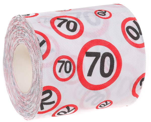 Happy Birthday! Das bedruckte Toilettenpapier auf den 70. Geburtstag ist ein lustiges Geschenk. Eine Rolle Klopapier ist die perfekte Überraschung! Kann auch als Dekoration verwendet werden. Kann ergänzt werden mit anderen Produkten aus der beliebten Seri