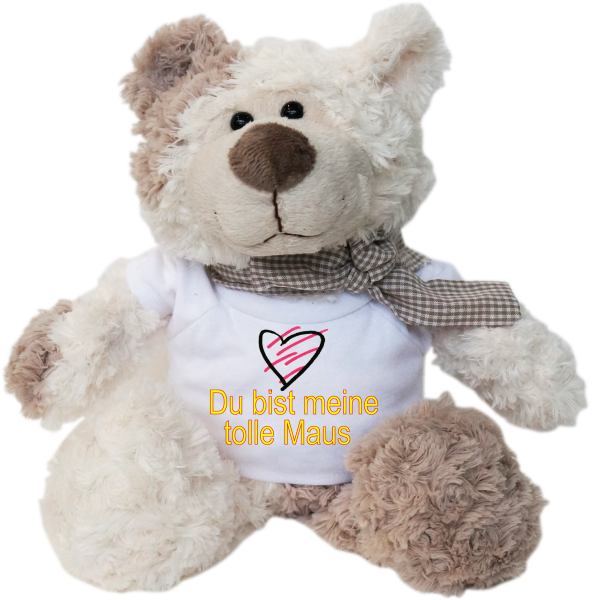 Du bist meine tolle Maus. Felix ist der Bestseller. Der kuschelige Plüschbär ist richtig weich. Ein tolles Geschenk für jeden Anlass. Alle Teddybären tragen eine Schleife um den Hals. Dazu ein weisse Mini T-Shirt mit einem lustigen Spr