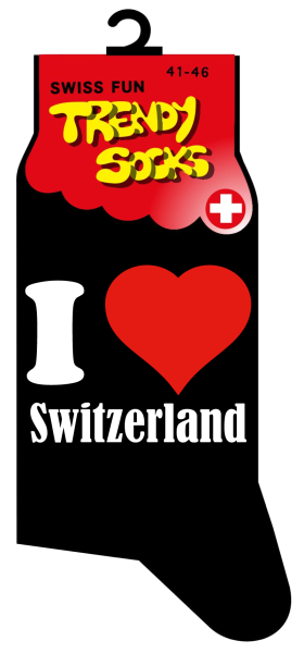 Spasssocken mit dem Spruch I Love Switzerland. Einheitsgrösse (41 – 46). Optimal als Geschenk für jeden Anlass.   