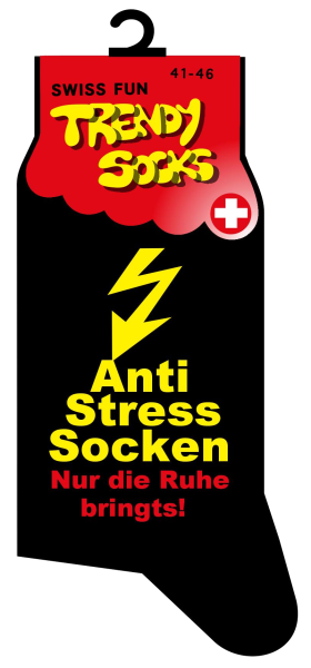 Spasssocken mit dem Spruch Anti Stress Socken nur die Ruhe bringts. Einheitsgrösse (41 – 46). Optimal als Geschenk für jeden Anlass.   