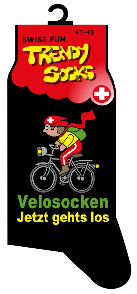 Spasssocken mit dem Spruch Velosocken jetzt gehts los. Einheitsgrösse (41 – 46). Optimal als Geschenk für jeden Anlass.   