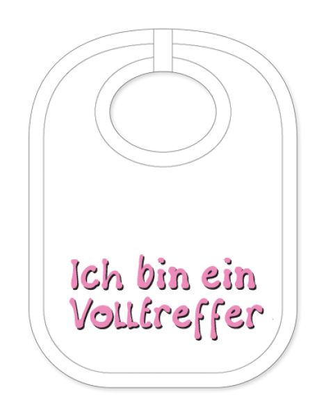 Babylätzli mit dem Spruch: Ich bin ein Volltreffer. Lustiger Latz für Babys und Kleinkinder. Ein tolles Geschenk für Neugeborene, für Eltern oder einfach zur Geburt, auf den Geburtstag oder zu Weihnachten. Die Lätze für Babie