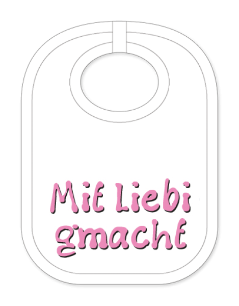 Babylätzli mit dem Spruch: Mit Liebi gmacht. Lustiger Latz für Babys und Kleinkinder. Ein tolles Geschenk für Neugeborene, für Eltern oder einfach zur Geburt, auf den Geburtstag oder zu Weihnachten. Die Lätze für Babies sind