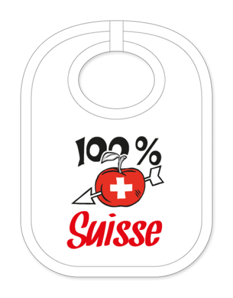 Babylätzli mit dem Spruch: 100% Swiss. Lustiger Latz für Babys und Kleinkinder. Ein tolles Geschenk für Neugeborene, für Eltern oder einfach zur Geburt, auf den Geburtstag oder zu Weihnachten. Die Lätze für Babies sind aus ex