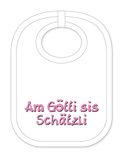 Babylätzli mit dem Spruch: Am Götti sis Schätzli. Lustiger Latz für Babys und Kleinkinder. Ein tolles Geschenk für Neugeborene, für Eltern oder einfach zur Geburt, auf den Geburtstag oder zu Weihnachten. Die Lätze fü