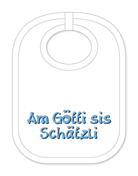 Babylätzli mit dem Spruch: Am Götti sis Schätzli. Lustiger Latz für Babys und Kleinkinder. Ein tolles Geschenk für Neugeborene, für Eltern oder einfach zur Geburt, auf den Geburtstag oder zu Weihnachten. Die Lätze fü