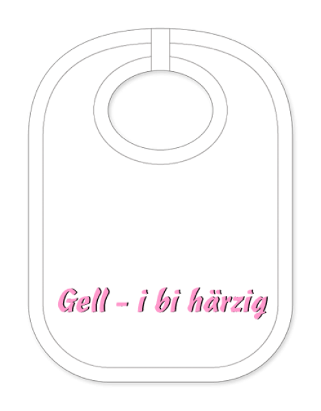 Babylätzli mit dem Spruch: Gäll i bi härzig. Lustiger Latz für Babys und Kleinkinder. Ein tolles Geschenk für Neugeborene, für Eltern oder einfach zur Geburt, auf den Geburtstag oder zu Weihnachten. Die Lätze für Ba