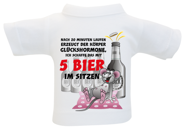 Nach 20 Minuten laufen erzeugt der Körper Glückshormone, ich schaffe das mit 5 Bier im sitzen. Kleines T-Shirt aus Baumwolle. Zum Umhängen an Flaschen oder Geschenke.