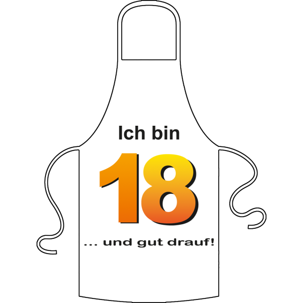 Ich bin 18. Unter der Zahl stehen verschiedene Sprüche zur Auswahl. Bitte auswählen. Geschenk für 18. Geburtstag. Kochschürze / Grillschürze aus 100% Baumwolle.